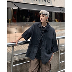 F344-P68夏季新中式潮牛仔外套男复古宽松水洗做旧衬衣现货，男装工装外套，星座512-6