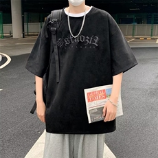 麂皮绒短袖t恤男夏季美式半袖体恤潮牌宽松青少年上衣T101309B-3，男装T恤，星座310B-1