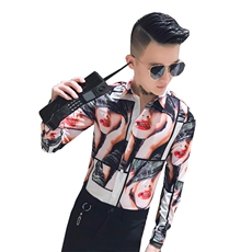 312A-810-P50新款人物印花修身衬衫夜店社会小伙发型师衬衣-1，男装衬衫，星座312A