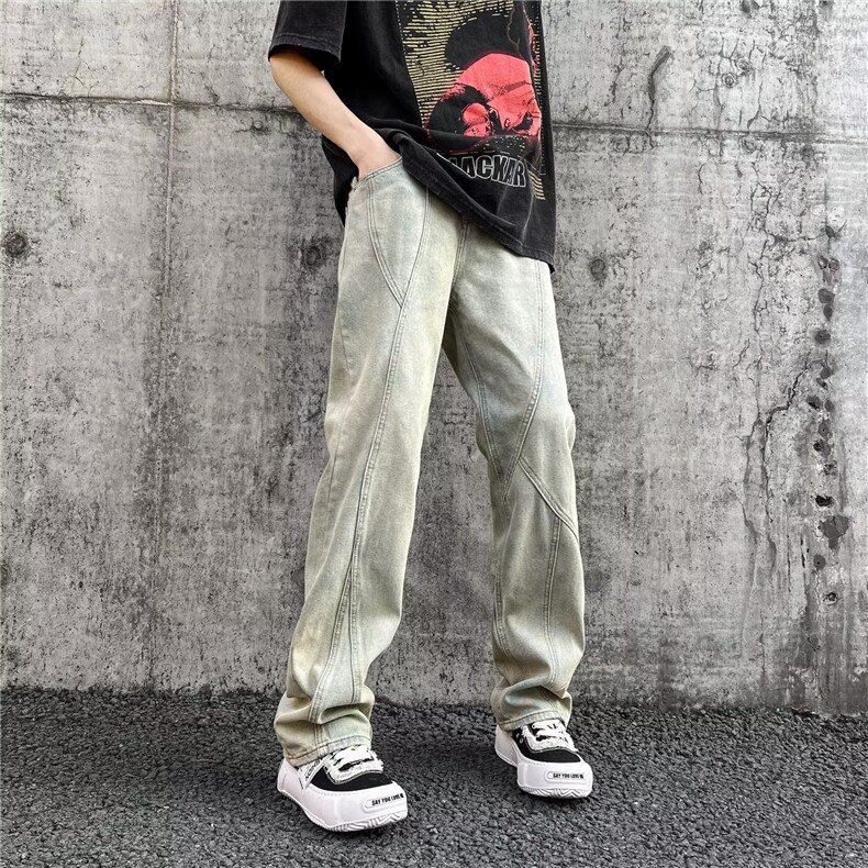 宽松阔腿美式复古牛仔裤男女潮牌高街直筒夏季vibe裤子N8838-p45,男装牛仔裤,星座1008