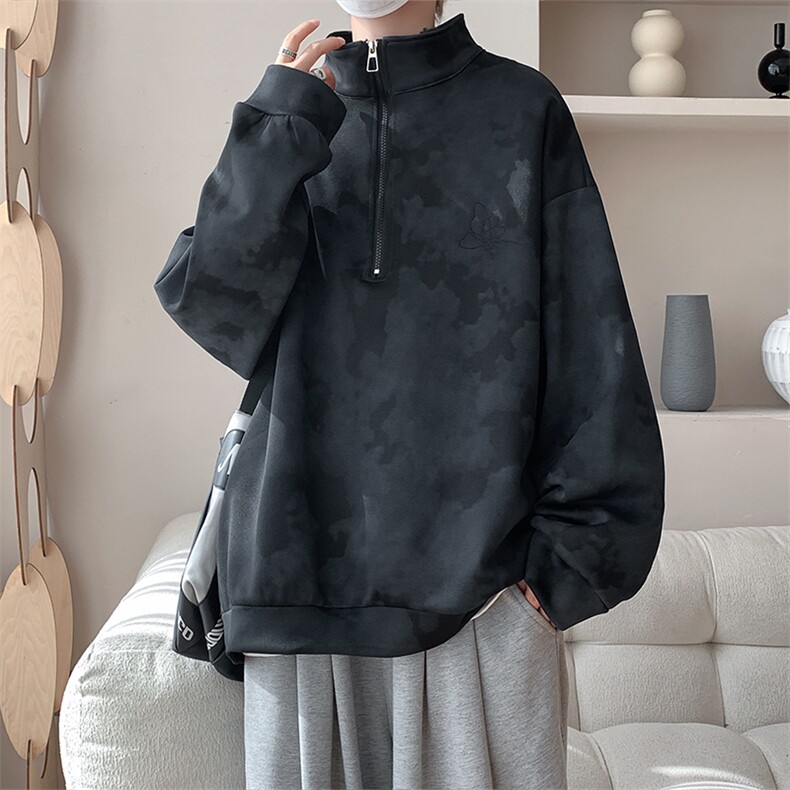 现货WY10083-特P45控88新款面料扎染高品质宽松立领卫衣,男装卫衣,电商A059
