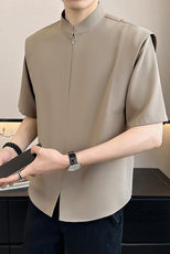店主风~2025夏季立领假两件新中式衬衫C275/P50，男装衬衫，电商B331