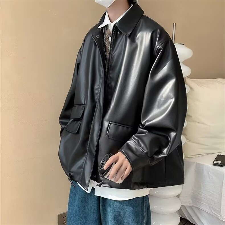 高街皮衣夹克男韩版潮流痞子帅2023秋冬新款ins宽松外套W5019-P65,男装皮衣,星座412-3