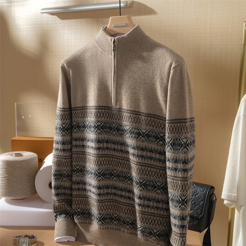 2025年秋季新款百搭半开拉链，男装羊绒套衫，澳坤羊绒