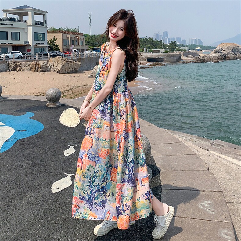 蕾丝拼接度假风无袖碎花连衣裙女夏2025新款绝美流行爆款多巴胺,女装连衣裙,2C110