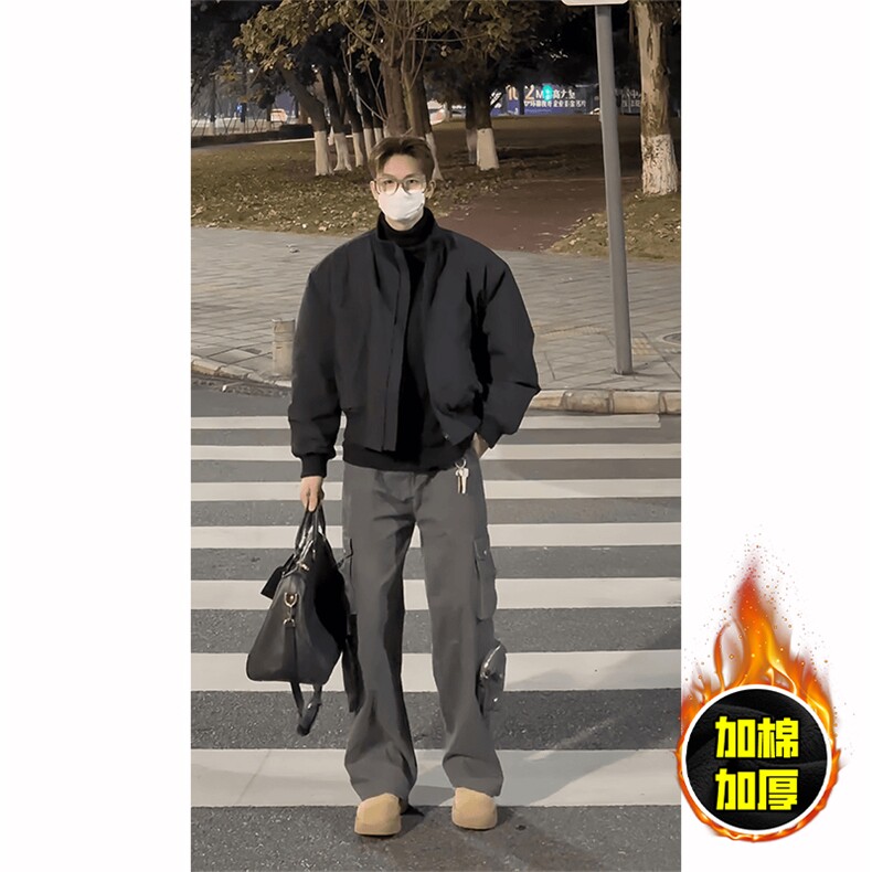 棉衣5W件现货冬季美拉德立领飞行夹克廓形高街棒球服加棉加厚外套,男装夹克,电商A486