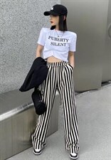 现货春装新款欧韩货条纹阔腿裤，其它，AT(2F)