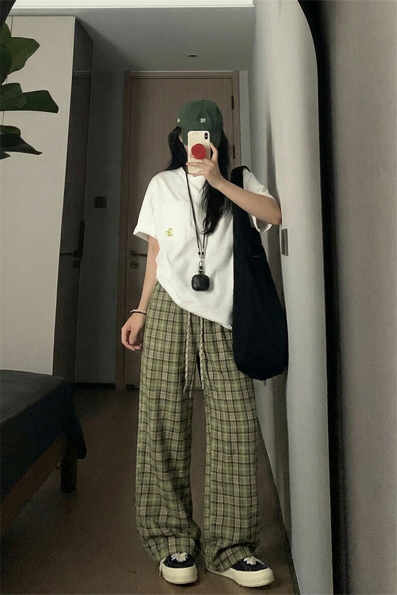 撞色格子休闲裤慵懒风松弛感潮流直筒阔腿裤男C62206-TP3059,男装休闲裤,电商A102