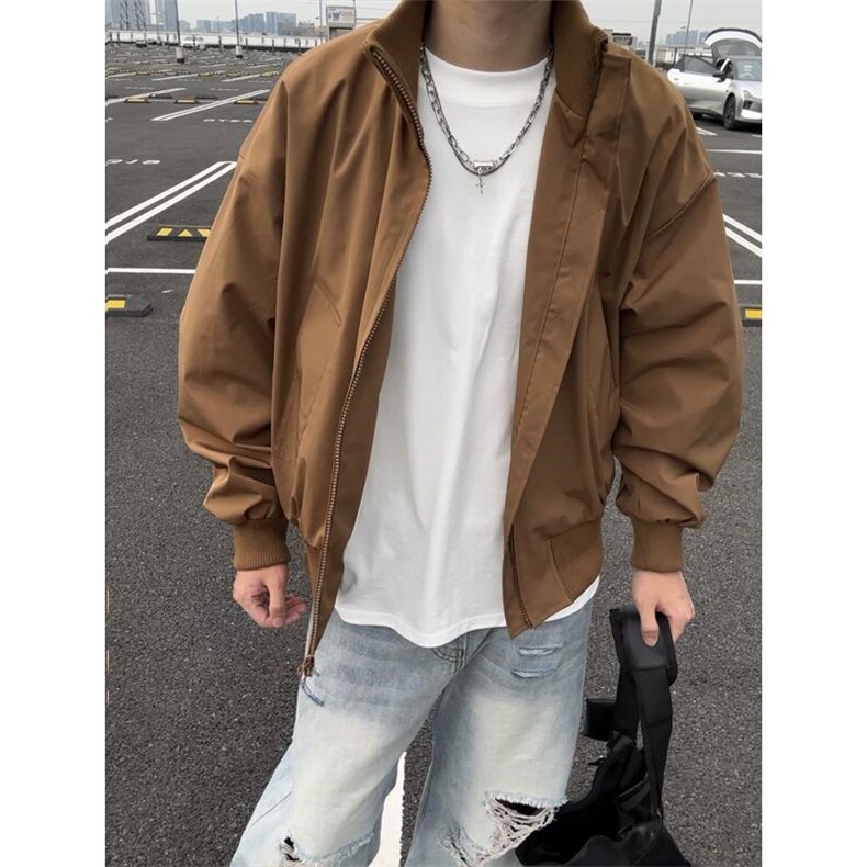 现货26春装美拉德立领飞行夹克纯色复古廓形高街棒球服外套,男装夹克,电商A486