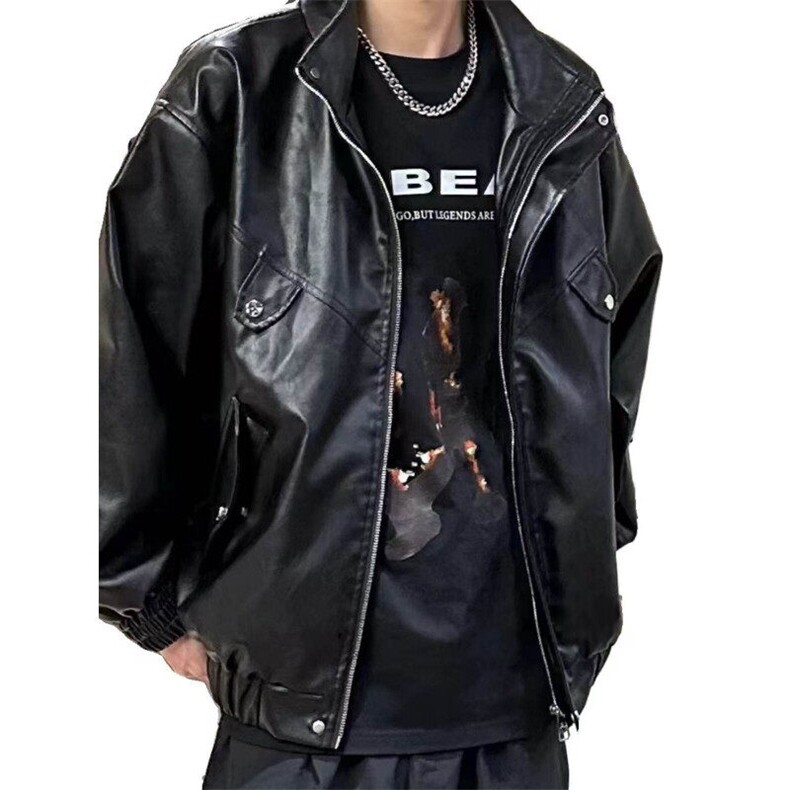 黑色PU皮衣夹克棉服男款秋冬保暖情侣重磅机车服加厚工装外套棉袄,男装夹克,星座613
