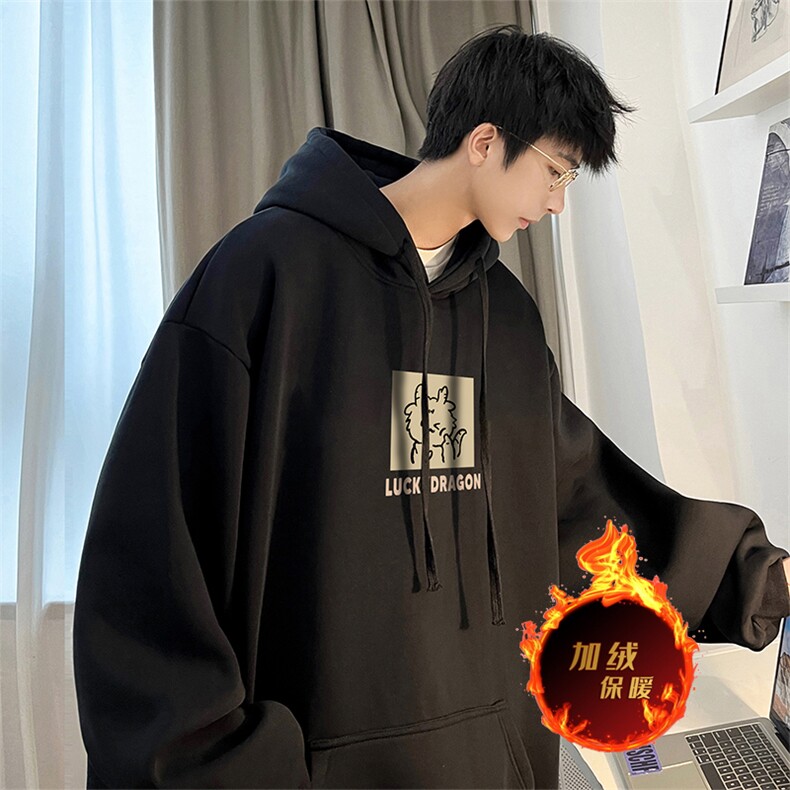 龙年卫衣冬季美式加绒加厚连帽卫衣外套DL1785常规特P35加绒特40,男装卫衣,电商A486