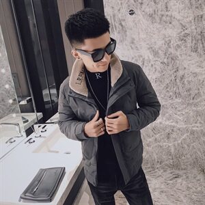 pu皮羽绒服社会小伙ins刺绣毛领立领冬季潮男外套C301B-YR01图片