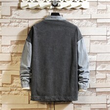 JK639-P75-现货砖墙牛仔夹克肥仔量足破洞印花大码图片