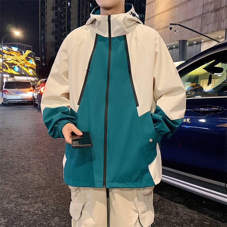 新款港风中性风宽松夹克男撞色拼接防水冲锋衣外套MYJ24-7831-P75图片