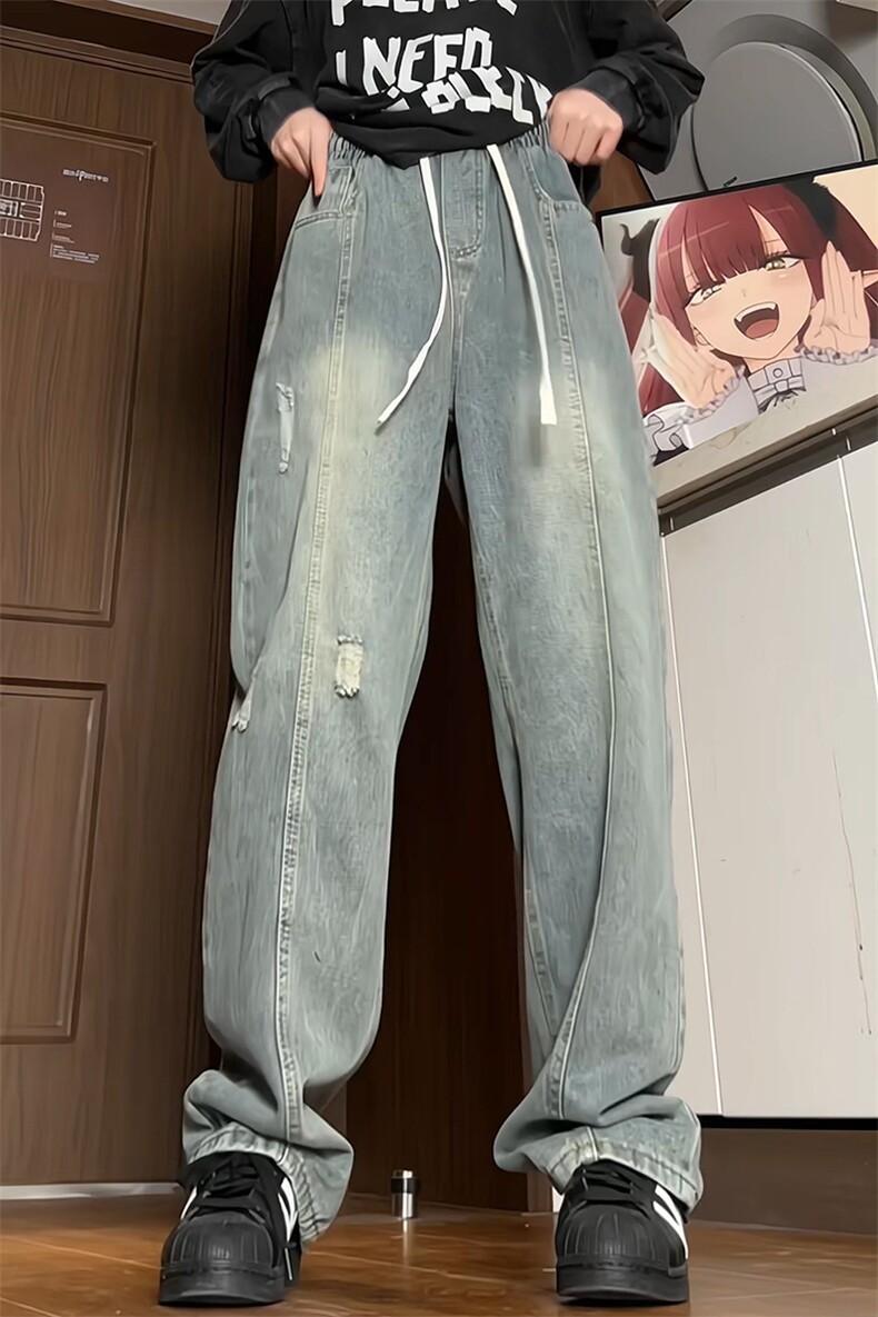 牛仔裤男生长裤宽松直筒小破洞大码裤子KD603-P50,男装牛仔裤,电商D312-1