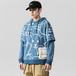 ins假两件卫衣男韩版潮流宽松外套2021春秋季新款青年DF26T图片
