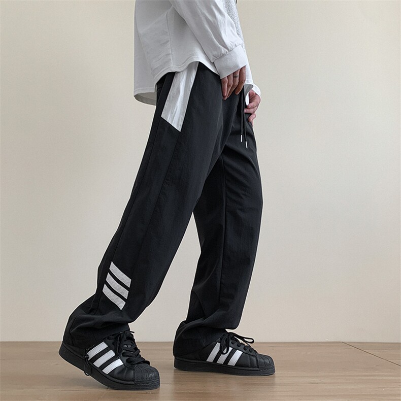 港风秋冬侧边拼接拖地工装裤宽松休闲伞兵裤男K23328-P40控58图片