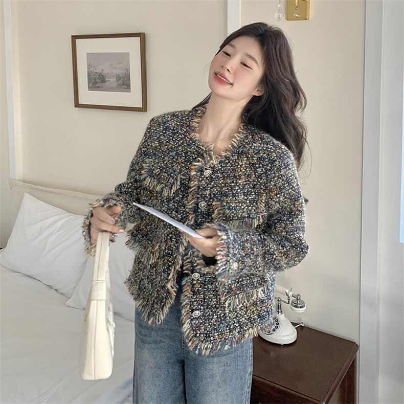 现货短款彩色小香风外套图片