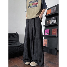 8XL-M高级感冰丝裤男诧寂风定制手工乱褶宽松阔腿拖地裤男K9152，男装休闲裤，电商D206-1