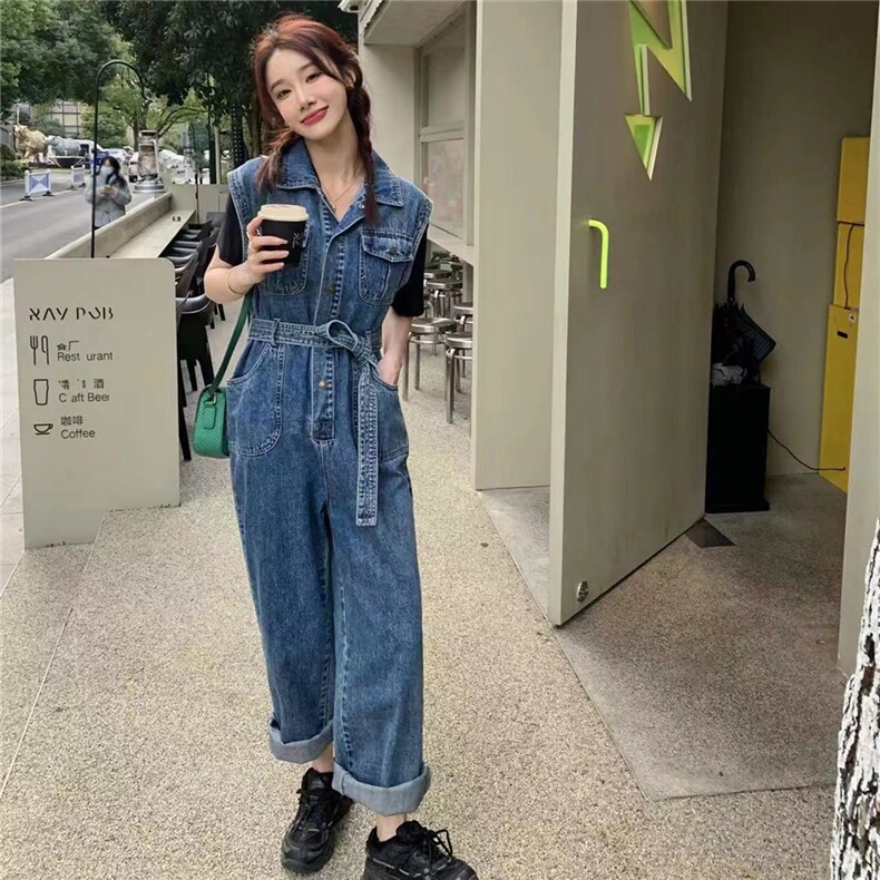 时尚高腰显瘦牛仔连体裤女宽松百搭休闲长裤,女装连体裤,微微衣阁