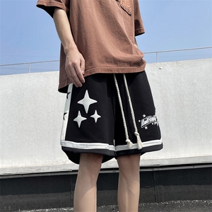 港风夏款男短裤五角星字母印花条纹短裤D040 P33图片