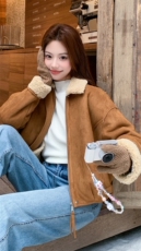新品加厚麂皮绒羊羔毛外套-p215-k385，女装派克服，2D075