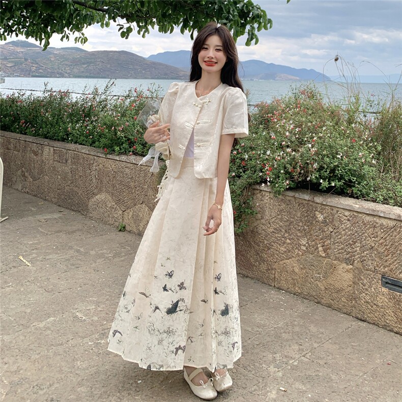 夏季新品！新中式蝴蝶印花纹理盘扣马面裙套装B208-9060-P155K218图片