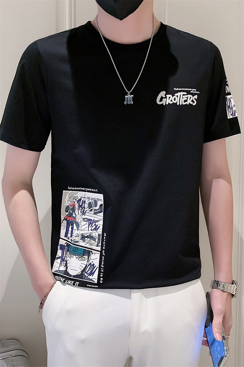 社会小伙2025新款夏季T恤男士短袖潮牌印花A313-1-5809-P4868,男装T恤,电商A313-1