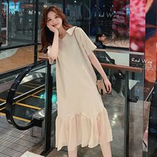 现货全棉针织鱼尾显瘦连衣裙女229-8104-P75控128，女装连衣裙，浙宝229