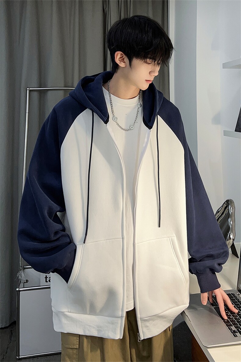 主推M-6XL大码420克重磅华棉秋季连帽拼色开衫卫衣109-W23618-P60,男装卫衣,星座109-1