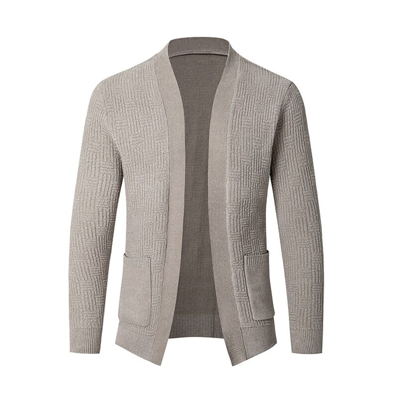 新款男士纯色提花小西装开衫秋季商务休闲外套中青年气质针织衫图片