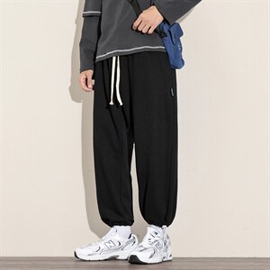 2021秋季新日系大码男白墙运动卫裤束脚抽绳九分休闲裤K2056-P35图片