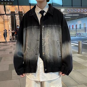 新款复古渐变外穿牛仔夹克男秋季宽松休闲扎染牛仔外套J8825-p65图片