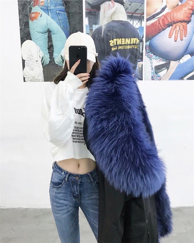 ZAF01时尚潮流真狐狸大毛领加内胆保暖派克服,女装,L·H·X