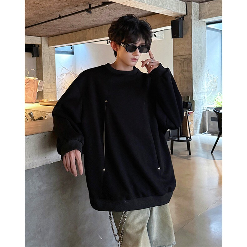 WY10152-特P45控78小众撞色拼接破缝假两件大码男大码情侣卫衣,男装卫衣,电商A059