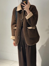 拼色羊羔毛外套，其它，驿谷