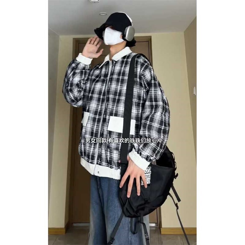 特批70秋冬数据双面穿格子皮夹克美式翻领百搭休闲服MF1056,男装夹克,电商A128
