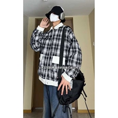 特批70秋冬数据双面穿格子皮夹克美式翻领百搭休闲服MF1056，男装夹克，电商A128