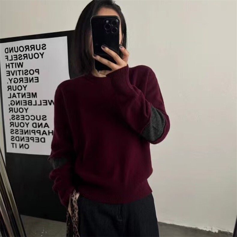 秋冬新款纯色针织圆领套头上衣时尚百搭,针织衫/毛衣,忠诺羊绒