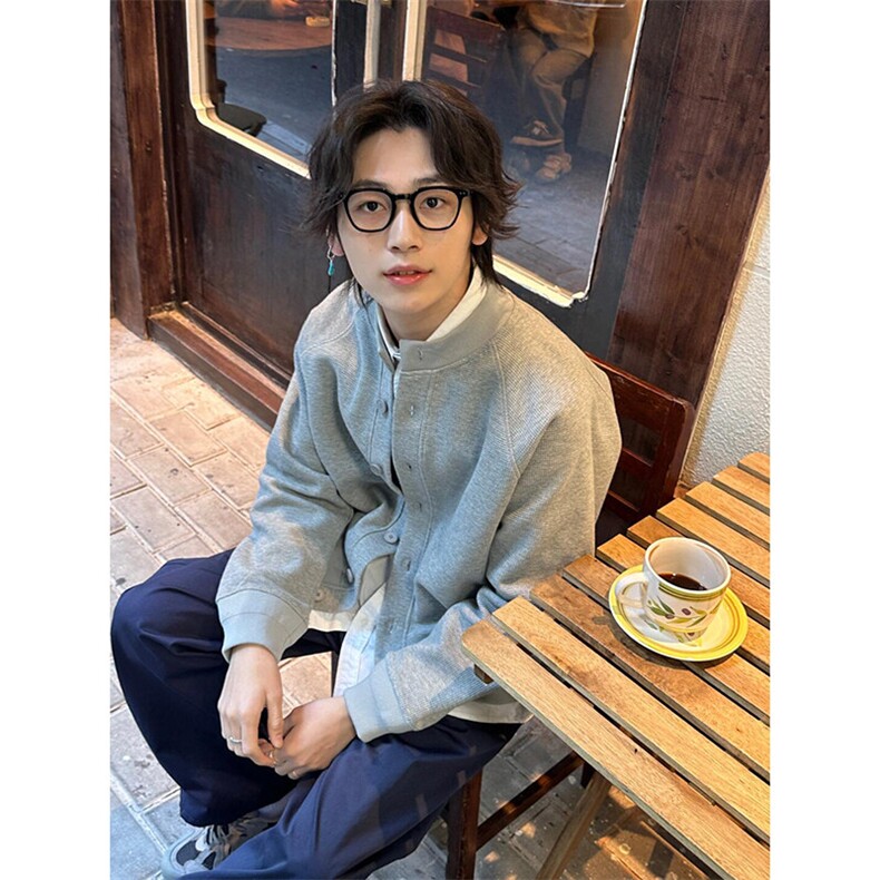 美式高街oversize纯色华夫格卫衣开衫外套男2025新款春秋韩系穿搭,男装夹克,星座506A