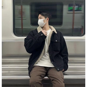现货加绒牛仔棉服男冬季棉衣外套羊羔绒翻领夹克毛领MY1089-P110图片