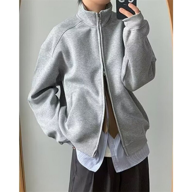 重磅立领开衫卫衣男春季宽松休闲百搭情侣纯色复古外套W033,女装短外套,星座1116A（原606A-3）