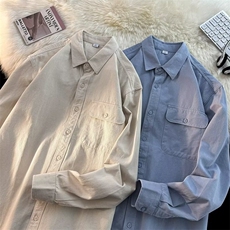 F173-P352024春季新款美式潮流宽松工装衬衣纯色长袖衬衫男现货，男装衬衫，星座512-6