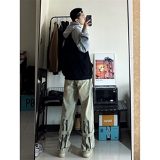 B221美式ins高街小众拉链直筒牛仔裤LK23028-P60控78，男装牛仔裤，电商B221