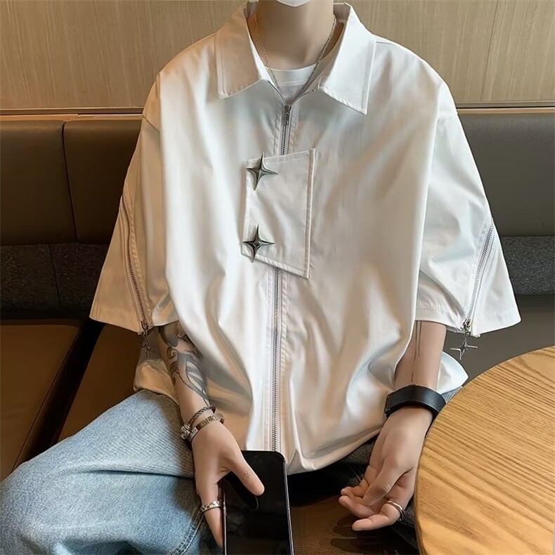 夏季新款衬衫潮流慵懒男拉链衬衫J8007P38图片