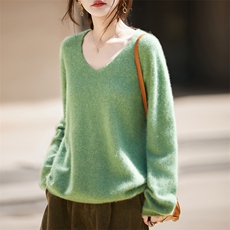 2025年秋季通勤长袖V领时尚百搭通勤简约休闲，女装羊毛衫，九嘉羊绒
