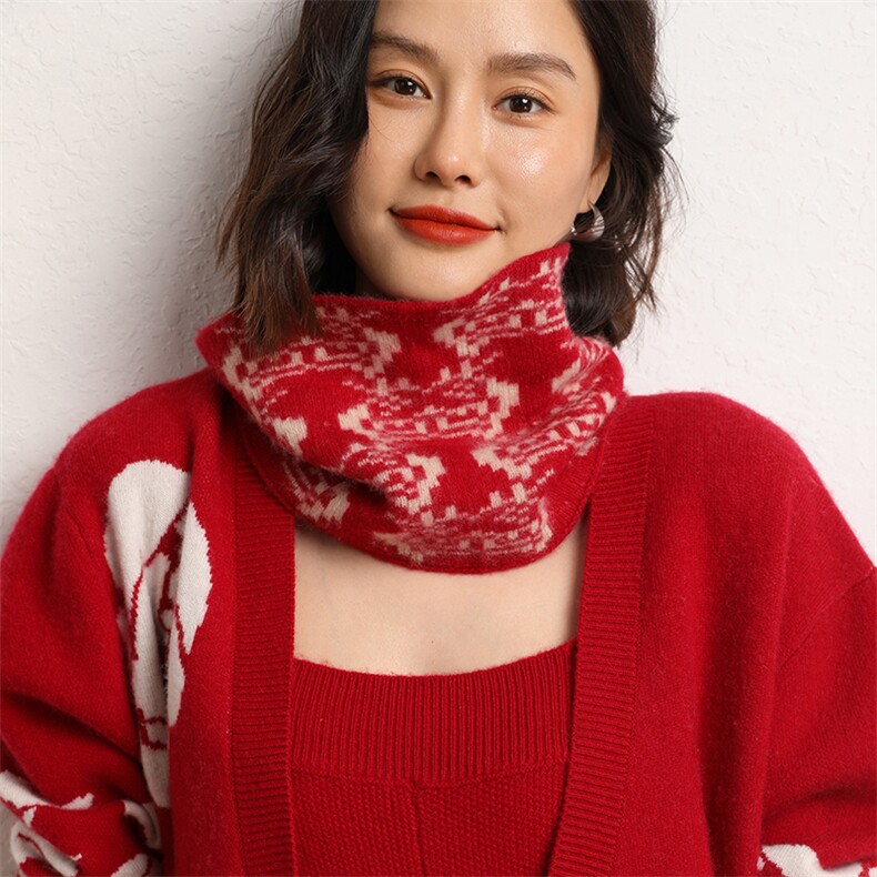 秋冬保暖羊毛围脖柔软双面提花护颈围脖脖套,饰品围巾,五色羊羊绒