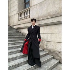 现货~红内撞色长款垫肩收腰大衣Y960-西装风衣P118毛呢大衣P12，男装西服套装，星座1004-3
