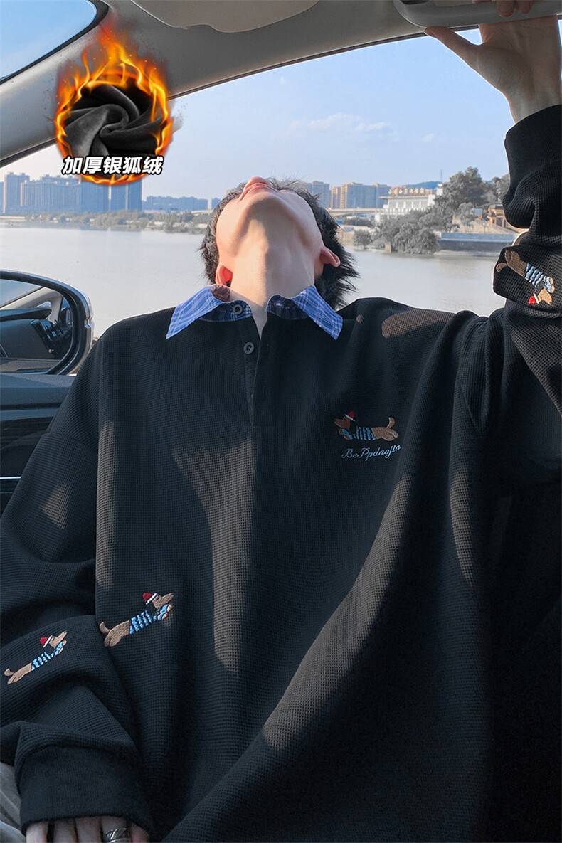 480g重磅保暖银狐绒腊肠狗刺绣假两件卫衣男W5380J加绒-特P45控88,男装棉衣,电商A001-1