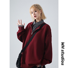 高克重格子条纹拉连V领时尚假两件拼接情侣卫衣XZ301AWY2508，男装卫衣，星座301A